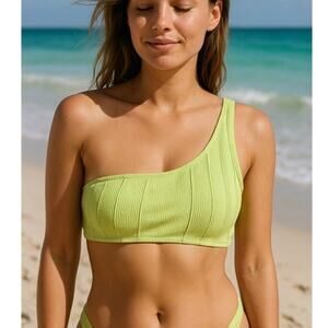 Aerie One Shoulder Bikini Top Lime Green NWT
